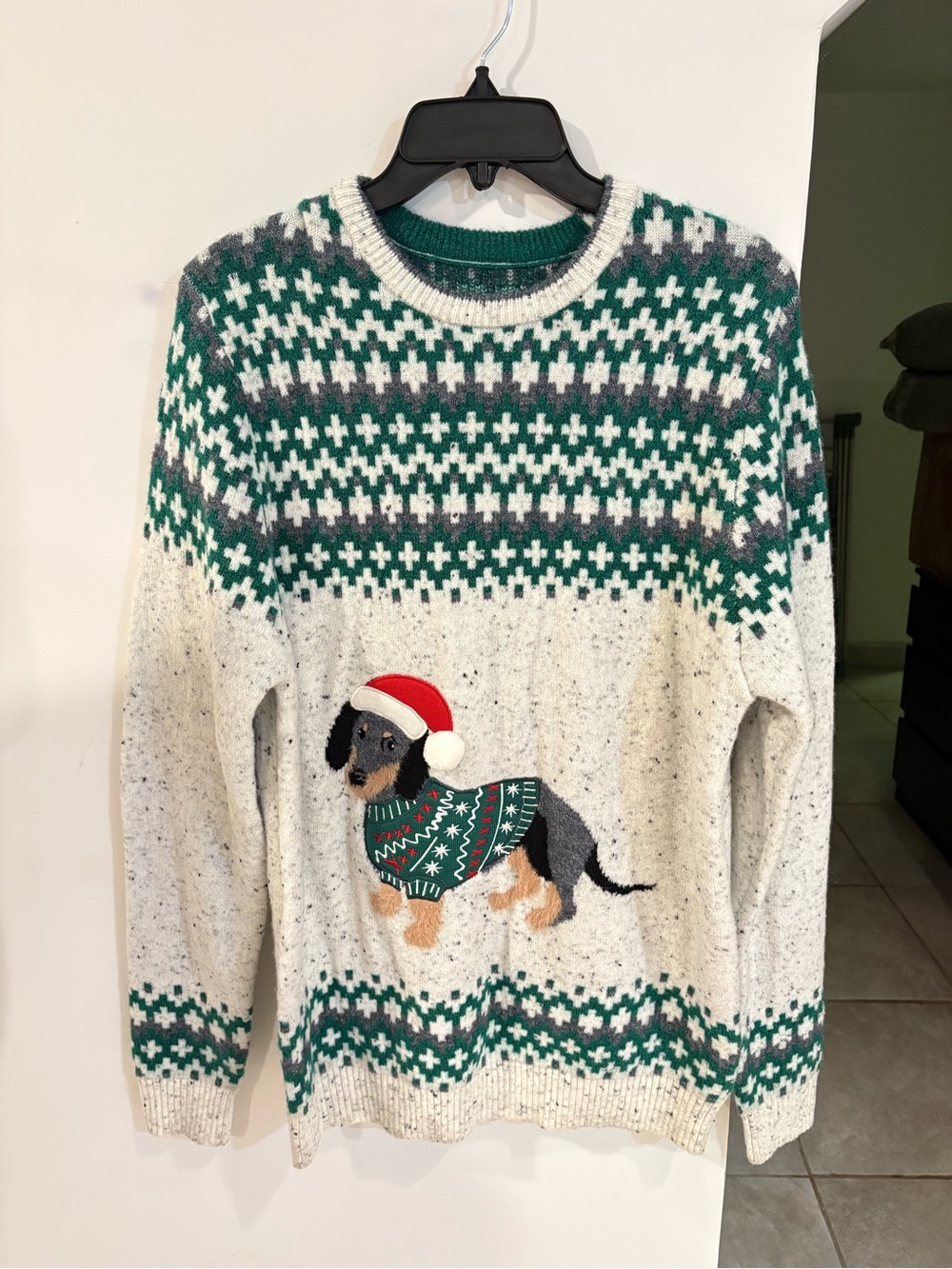 Men's Cream Fair Isle Sweater with Festive Dog Motif